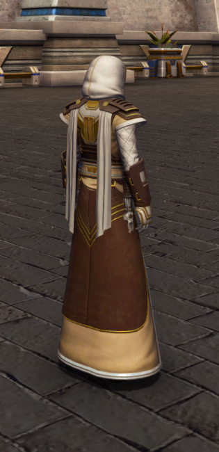 Patient Defender (hood) Armor Set player-view from Star Wars: The Old Republic.