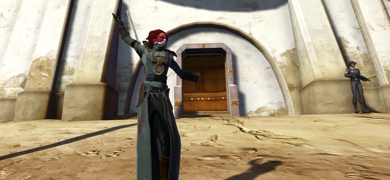 Emote: Stretch. Location: Tatooine.