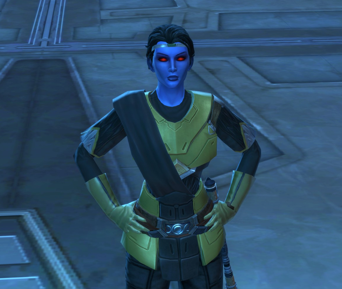 Cutscene screenshot - blueish lighting.