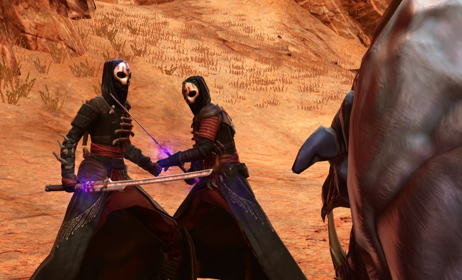 Companion on right, character on left.
